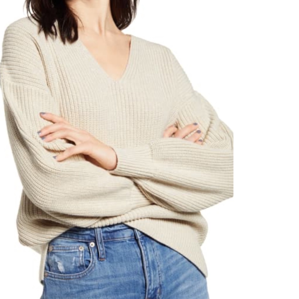 NEW Madewell Thornton Balloon Sleeve Sweater beige